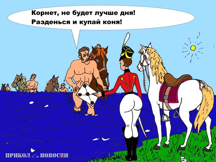 Новые прикольные картинки. Купание белого коня. Автор Валерий Каненков.